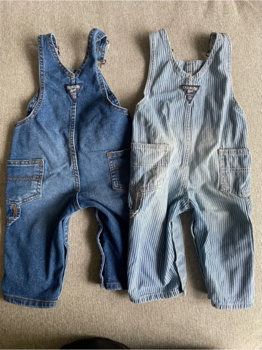 OshKosh B'gosh Kids Denim Overalls Set - Dark Blue & Light Blue Stripe